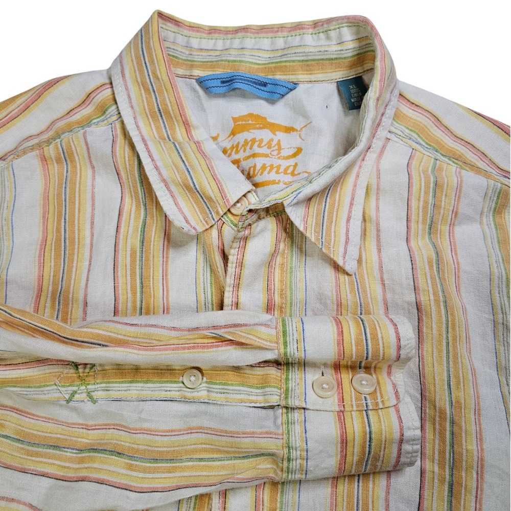 Tommy Bahama Linen Shirt Men's XL Palm Coast Striped Button Up Long Sleeve VTG
